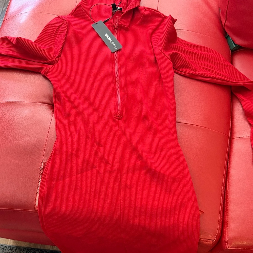 Fashion Nova Vibrant Red Ribbed Mini Dress